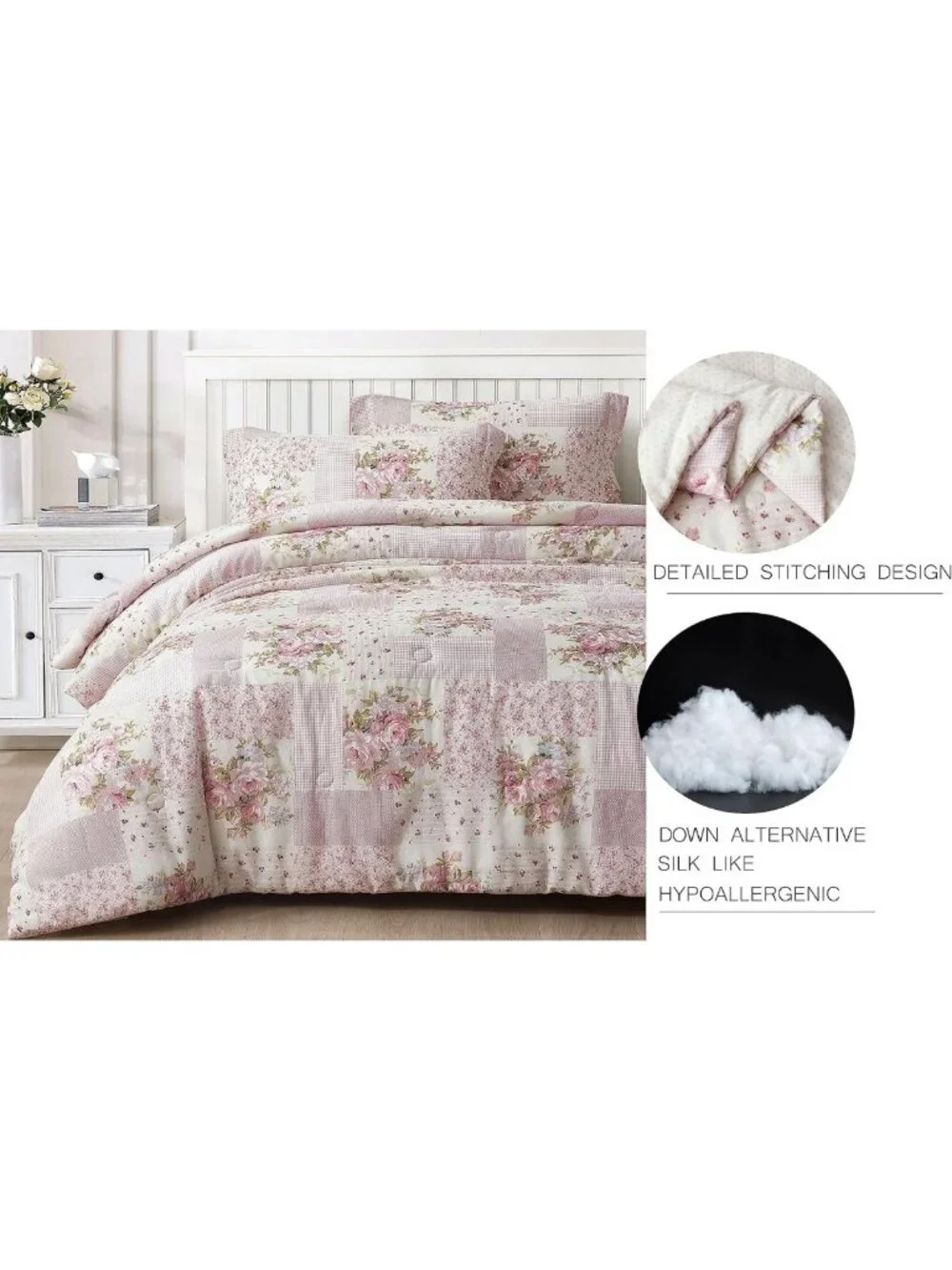 Floral Twin Comforter Set - Reversible Washed Cotton Bedding, Lightweight